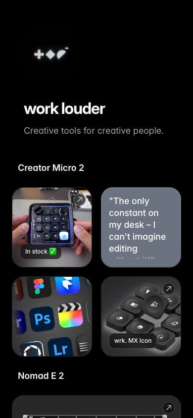 Work Louder’s real profile in its original dark theme